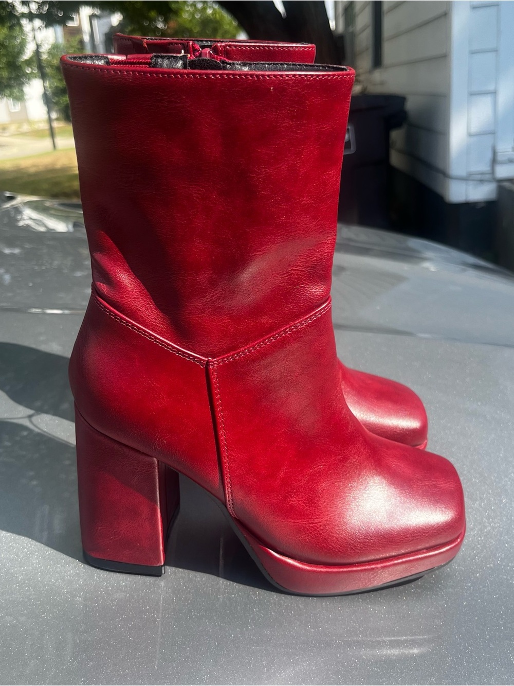 Diba Red Platform Block Heel Ankle Boots